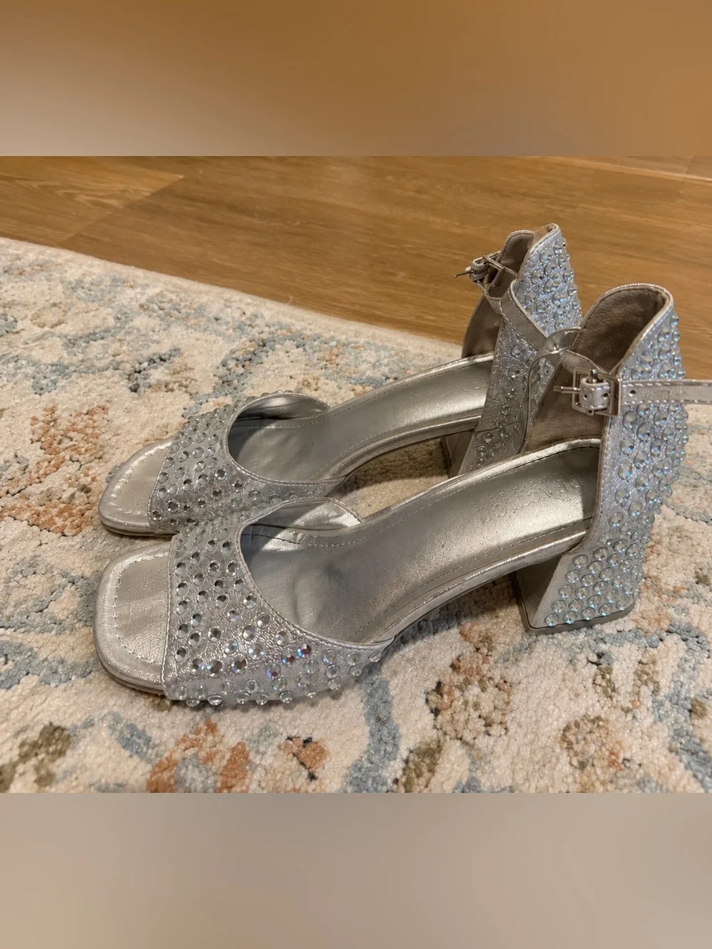 Silver Embellished Block Heel Sandals - Women